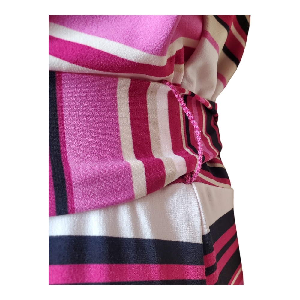 Liz Claiborne Striped Wrap Dress Large L Polyester Spandex Tie Waist Work - Picture 5 of 9